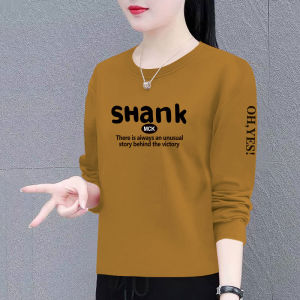 Womens Pure Cotton Long Sleeve T-Shirt round Neck Loose Fit Spring Autumn New Style Korean Version Slimming Versatile Base Shirt