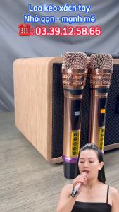 Loa xách tay công suất lớn tặng 2 micro không dây UHF chỉnh tần số