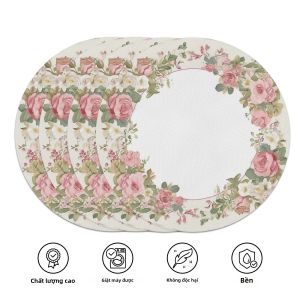 Tấm Lót Bàn Tròn Hình Hoa Hồng VIKAMA 4PC Tấm Lót Bàn Ăn Bằng Vải Polyester Không Dệt Để Trang Trí Bàn Ăn Nhà Hàng Và Tiệc Trà Chiều