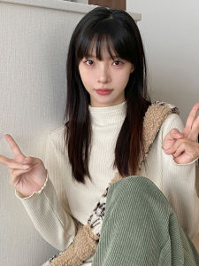 Milk Rabbit Planet - Womens Long Sleeve Knitted Base Shirt Half High Collar Cute Japanese Style Inner Wear T-Shirt for Autumn Winter