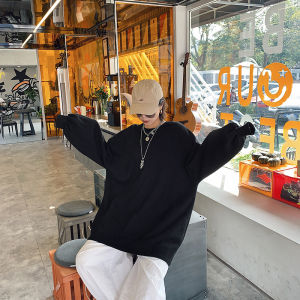 Loose Plus size Lantern Sleeve Hoodie Women Autumn New round Neck Fat Sister Slimming Mid-Length Lazy Hong Kong Flavor Top