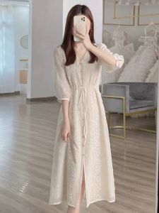 QFN | White Slimming Lace Hollow Dress 2026 Autumn