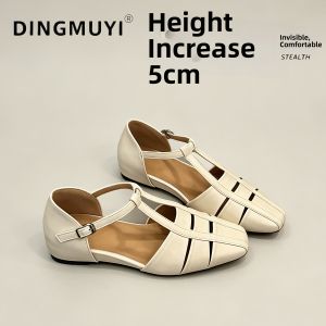 DINGMUYI | French Vintage Roman Summer Slippers Internal Elevator 34 Code