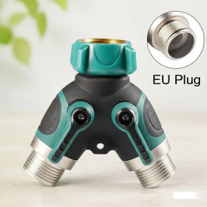 Double Y Garden Hose Splitter with Shut Off Valve Outdoor Water Connector for Lawn Irrigation System