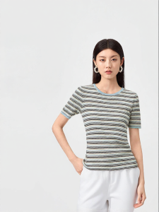 Purcotton | Summer Ladies Round Neck Stripe Sweater