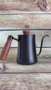 Bình Cổ Ngỗng tay gỗ 500ML | Bình pha cà phê inox 304 có chia vạch đo dung tích