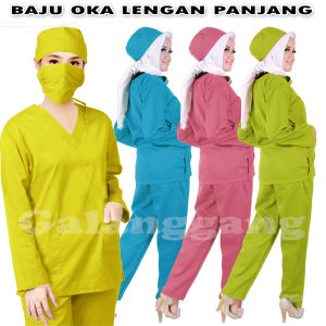 Seragam OK / Baju jaga dokter / Baju Jaga Perawat / Baju Oka / Baju Ok lengan Panjang / Baju OK / Baju Bidan / Bahan Amarican Drill Leher V Bahan Lembut dan Adem
