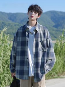 HetingHOME | Hetinghome Plaid Long Sleeve Loose Mens Shirt Autumn Trendy Brand Couples Clothing American Style Washed Polyester Cotton Blend