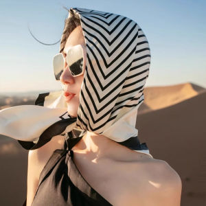 Khăn Choàng Lụa Chống Nắng Đi Biển Kiểu Pháp Cho Nữ Khăn Quàng Cổ Mùa Hè Khăn Quàng Cổ Đa Năng Họa Tiết Sọc Phong Cách Hàn Quốc