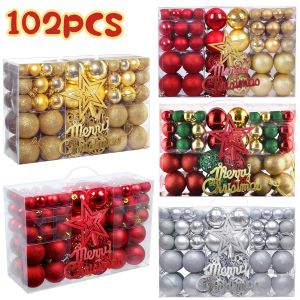 102PCS Christmas Balls Christmas Tree Ornaments Top Star Xmas Hanging Tree Pendants Home Party Xmas Tree Decor New Year Gifts
