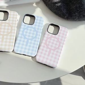 Ốp Điện Thoại Từ Tính Họa Tiết Lưới Kẹo Hàn Quốc Dành Cho iPhone 16/15/14/13/12 Mini 11 Pro Max Plus Chống Sốc Cứng Cáp Bảo Vệ