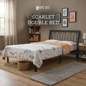 Home Suite Scarlet 54×75 Double Bed with Arched Headboard All-Steel Frame Sand Black Powder-Coated Finish Patented RG Connector Knockdown Split Deck & BS EN 1725 Safety Standard Approved