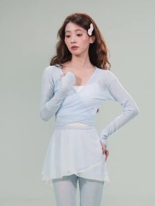daydance | Women Girls Dance Tops Front Criss-cross Blouse Long Sleeve Gauze Dance Tops Polyester Classical Ballet Tops Yoga Shirts
