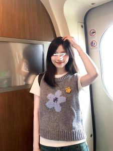 เสื้อกั๊กถักแขนกุดลายดอกไม้สไตล์เกาหลี 2025 ฤดูใบไม้ร่วงและฤดูหนาว เสื้อคลุมกันหนาวแบบสวมหัวสำหรับผู้หญิง แขนกุด แขนยาว ปกติ