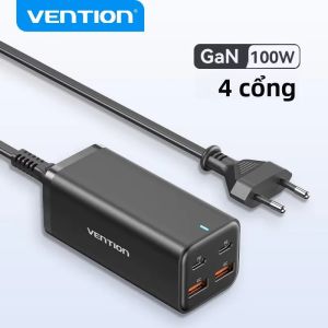 Bộ Sạc Để Bàn Vention 100W GaN Bộ Chuyển Đổi PD Nhanh Cho iPhone 14/13/12 Pro Max Xiaomi Samsung MacBook - Bộ Sạc Điện Thoại Máy Tính Xách Tay USB-C