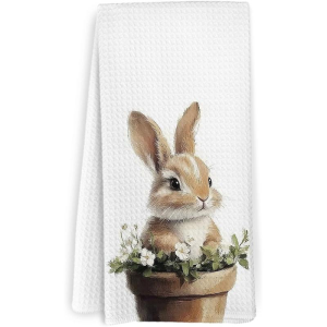 1 Piece Flowerpot Rabbit Print Kitchen Towel Dish Towel Hand Towel Kitchen Decorative Towel Neighbor Gift Sweet Housewarming Gift for Friends Mom Gift Friend Birthday Gift
