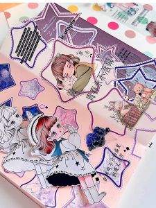 Third Wave Star Shaped Creative Cultural Synth Paper Sticker Lightweight Vintage PET Film Die Cut Tape Frame Design