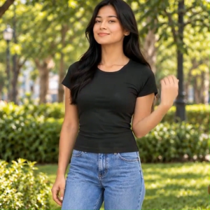 Ladies’ Double-Lined Fitted Cotton Spandex Basic T-Shirt