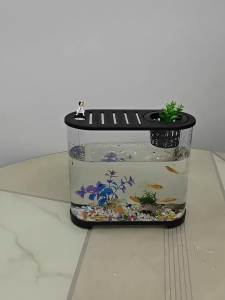 Aquarium ikan dan tanaman hias oval pendek bahan plastik akrilik ikan hias tank PAPAPET MALL