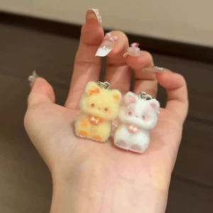 Cute Cartoon Cat Resin Flocking Keychain Mobile Phone Strap Bag Pendant Girls Small Trinket New Arrival Fashion Accessory
