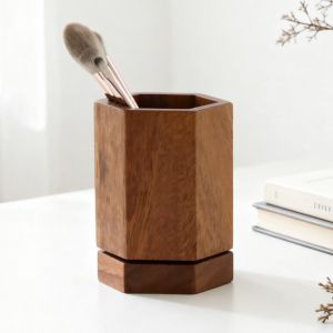 YUANSHANZHU | Rotatable Walnut Makeup Brush Pen Organizer Hexagonal Wooden
