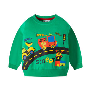 Childrens Clothing 2024 Spring and Autumn New Cartoon Print Childrens Sweater Baby round Neck Clothes Engineering Car Outerwear Top Tide