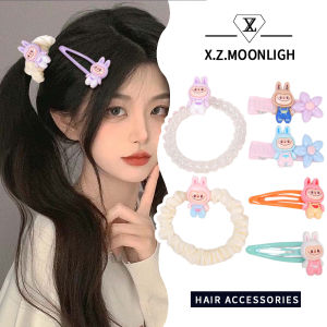 X.z.moonligh การ์ตูนที่คาดผมกิ๊บหนีบผม Labubu น่ารักกับเรียบหวานและอเนกประสงค์ที่ด้านข้าง