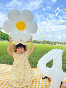 White Digital Balloon Birthday Photo Baby Decorations Arrangement Kids 1 Birthday Party 2 Years Old 3 Flowers Daisies SUNFLOWER