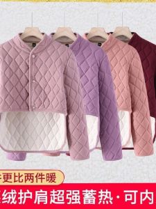 ฤดูหนาว แขนยาว ผ้าขนแกะ ไหล่เรียงรายและ เอว ป้องกัน เสื้อกั๊ก อุ่น แจ๊กเก็ต ลายสก็อต คอ V กระดุมสองแถว หัวเข็มขัด ดีไซน์