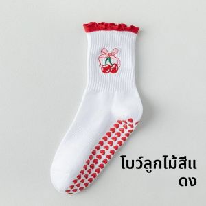 ถุงเท้ากีฬาผู้หญิงแบบถักลายปัก ไซส์ยุโรป 36-43 1 คู่ พื้นซิลิโคนกันลื่น เหมาะสำหรับโยคะ ฟิตเนส พิลาทิส