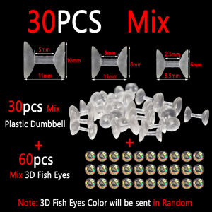 30PCS Weightless Dumbbell Eyes Fly Tying Material Realistic Epoxy 3D Fish Eyes Minnow Crazy Charlie Baitfish Fly Fishing Lures