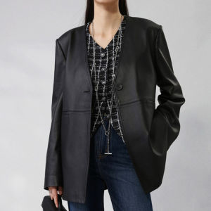 XMO | Vintage Imported Sheepskin V-Neck Loose Leather Jacket