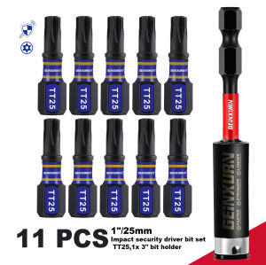 Geinxurn 1 In.Impact Security Driver Bit SetSecurity Torx Head Power BitsS2 Alloy Steel Star TT25 Screwdriver with Bit Holder
