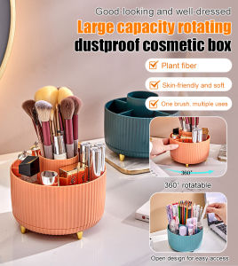 Makeup Brush Storage Tube Rotate Dustproof Compartment Dressing Table Storage Box