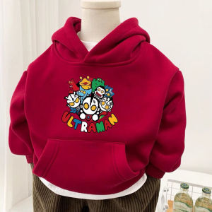 Warm Fleece Hooded Sweatshirt with Karotman Print for Boys Autumn Winter New Style Fashionable Versatile Childrens Clothing