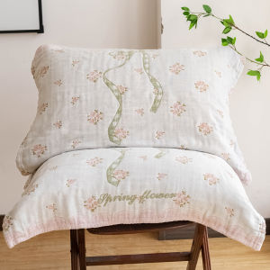 Pure Cotton Muslin Pillowcase with Butterfly Knot for Women Absorbent Breathable Oil Control Single Person Pillow Cover