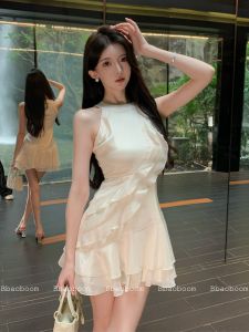 Váy Ngắn Chiffon Gợi Cảm Phong Cách Pháp Cho Nữ Mùa Hè Cỡ Nhỏ Váy Midi Chữ a Cổ Chữ V Tay Không Tay Váy Công Sở