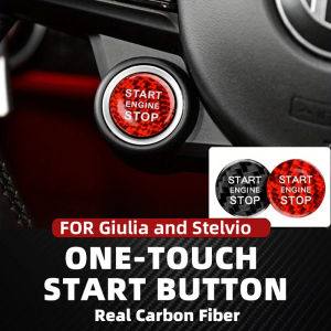 Real Carbon Fiber Car Engine Start Stop Button Interior Trim Cover Stickers For Alfa Romeo Giulia Stelvio Auto Accessories 159