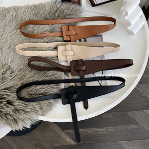 Fashionable Womens Skinny Belt Decorative Knot Black PU Leather Waist Belt for Coats And Skirts Versatile Simple Korean Style