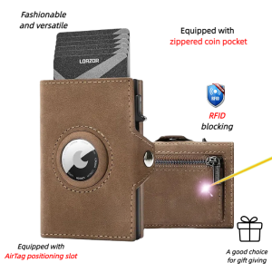 YATBEST Mens Leather Wallet With Coin Pocket AirTag Positioning Card Clip RFID Anti Magnetic Anti-Theft Card Swiping Bag