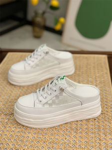 Womens Leather Open-Toe Slippers Hollow out Mesh High Heel Summer New Style Outdoor Wearable Slip-On Shoes with Platform