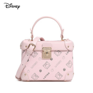 Disney กระเป๋าถือที่สดใสสีทึบชุดหมีสตรอเบอร์รี่อย่างเป็นทางการของดิสนีย์กระเป๋าทรงถังเรียบง่ายกระเป๋าสะพายไหล่ทางอารมณ์ที่ทันสมัย