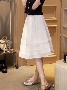 Zhang Yuan Yi Womens High Waist A-Line Gentle White Midi Skirt Summer Collection Design Sensation Korean Style Polyester Fabric