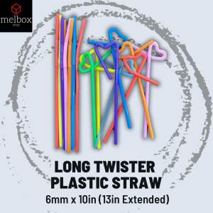 [100 pcs] TWIST Long Plastic Heart Twister Bending Straw Assorted Colors Disposable Drinkinh Straw