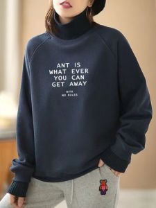 พลัสไซส์ สูง ปกเสื้อ บริสุทธิ์ ผ้าฝ้าย เสื้อสเว็ตเชิ้ต ผู้หญิง รูปแบบใหม่ ฤดูใบไม้ร่วง ฤดูหนาว หนาขึ้น มีฮู้ด เสื้อลําลองพิมพ์ลาย