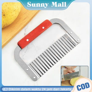 Stainless Pisau Zigzag Gerigi Kentang/Pisau Gelombang Pengiris Gagang Kayu/Pisau Gerigi Kentang/Potato Crinkle Cutter
