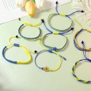 Vòng Tay May Mắn Hình Hoa Hướng Dương Màu Xanh Vàng Dệt Thủ Công Trang Sức Quyến Rũ Có Thể Điều Chỉnh Dành Cho Nữ Và Nam