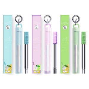 สตีล 304 ยืดหด สำหรับเครื่องดื่มกลาง หลอดสเตน กล่องอุปกรณ์ สำหรับการยืดหดได้แบบพกพาหรือพับ