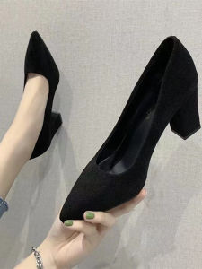 รองเท้าส้นสูงทรงหัวแหลมสีดำ รองเท้าทำงานสำหรับผู้หญิง ทรงหัวแหลม ทรงหัวมน รองเท้าแฟชั่นฤดูใบไม้ผลิและฤดูใบไม้ร่วง