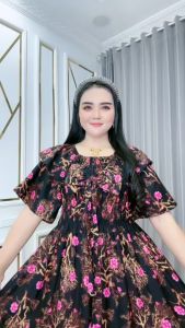 Pakaian Wanita Marimar Pita Siti Aisyah – Dress Katun Rayon Mayung Cantik Pita Dada Lengan Pendek Elegan LD 110